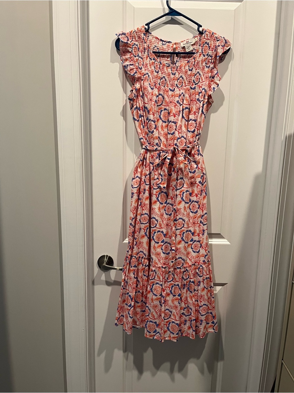 Vineyard Vines Coral and Navy Floral Smocked Midi Dress